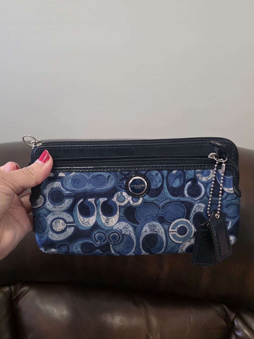 Coach Navy and Indigo Signature Canvas Wristlet